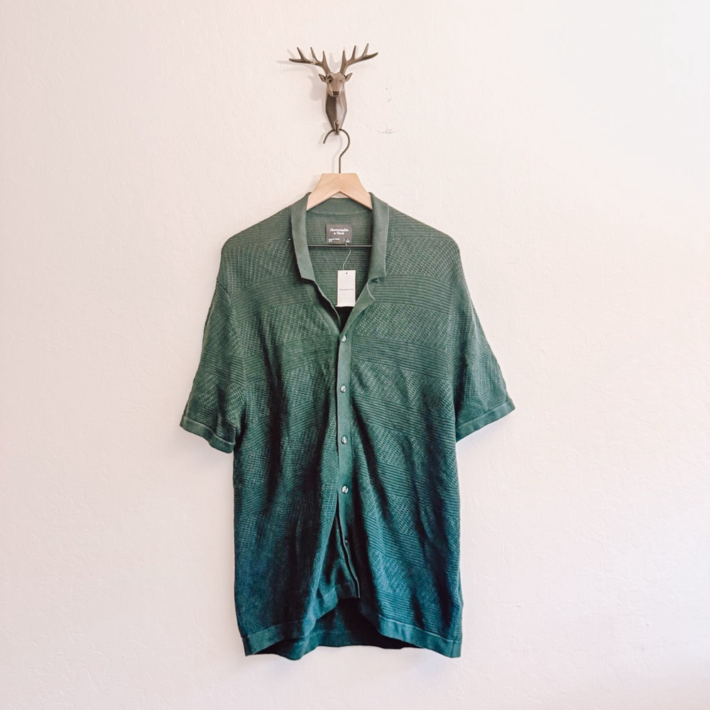 Abercrombie & Fitch Men's Forrest Green Knit Polo Shirt Size Large NWT